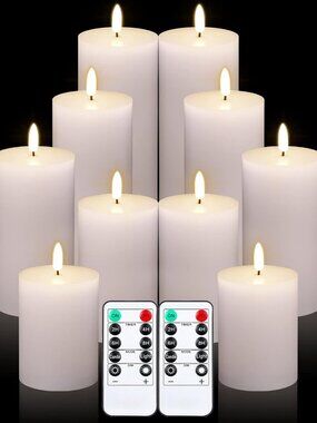 10 Pcs Battery Operated LED Flameless Candles with Remote & Timer - Safe Decor